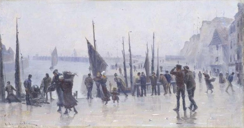 Dieppe, The Quai du Pollet, vintage artwork by Leon-Jules Lemaître, 12x8" (A4) Poster