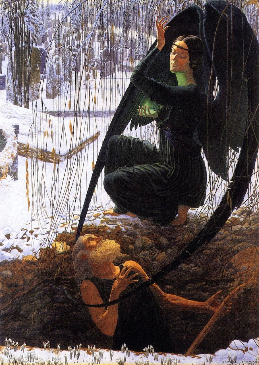 The Grave Digger's Death, vintage artwork by Carlos Schwabe, 12x8" (A4) Poster