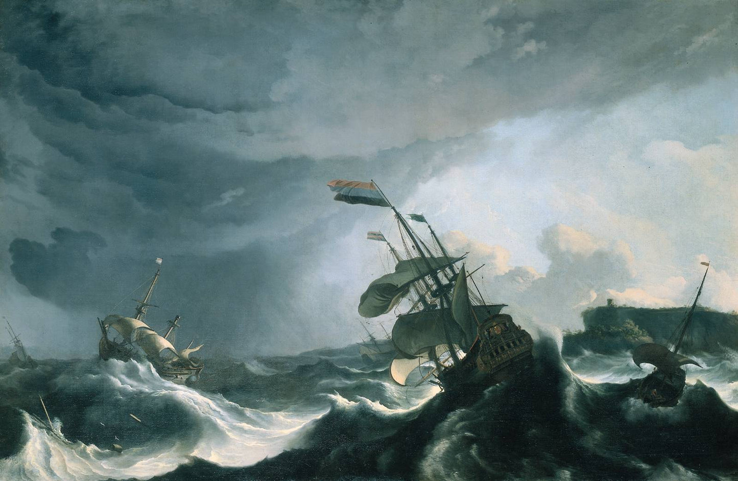 Ships in Distress in a Heavy Storm, vintage artwork by Ludolf Backhuysen, 12x8" (A4) Poster
