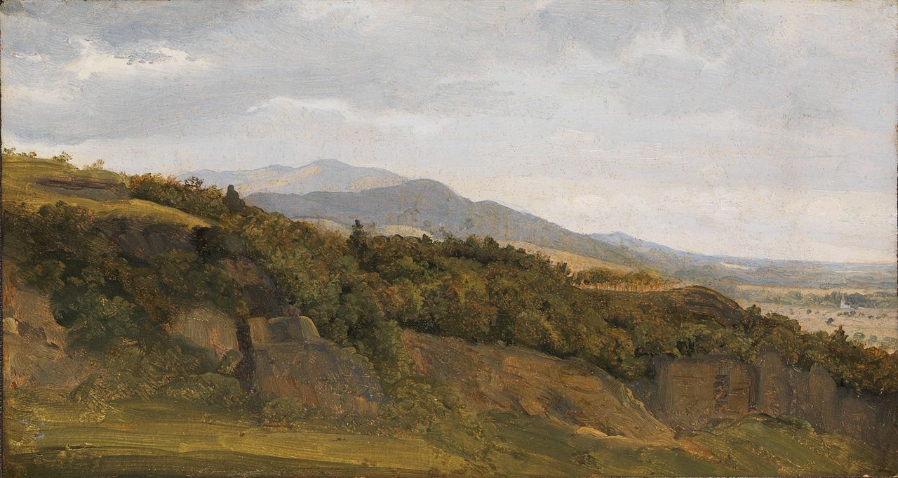 German Landscape with View Towards a Broad Valley, vintage artwork by Ernest Fritz Petzholdt, A3 (16x12") Poster Print