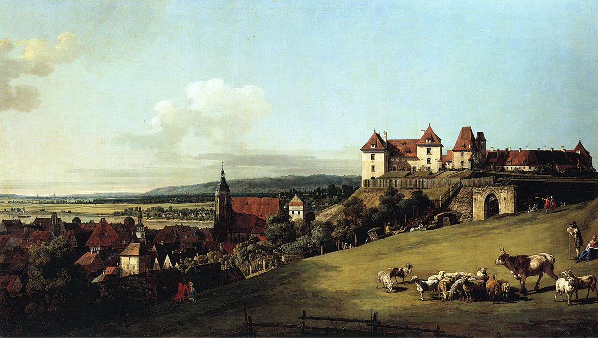 Fortress of Sonnenstein above Pirna, vintage artwork by Bernardo Bellotto, 12x8" (A4) Poster