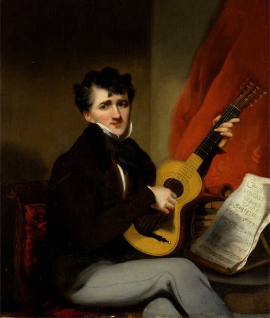 Portrait of a Man Playing a Guitar, vintage artwork by George Chinnery, 12x8" (A4) Poster