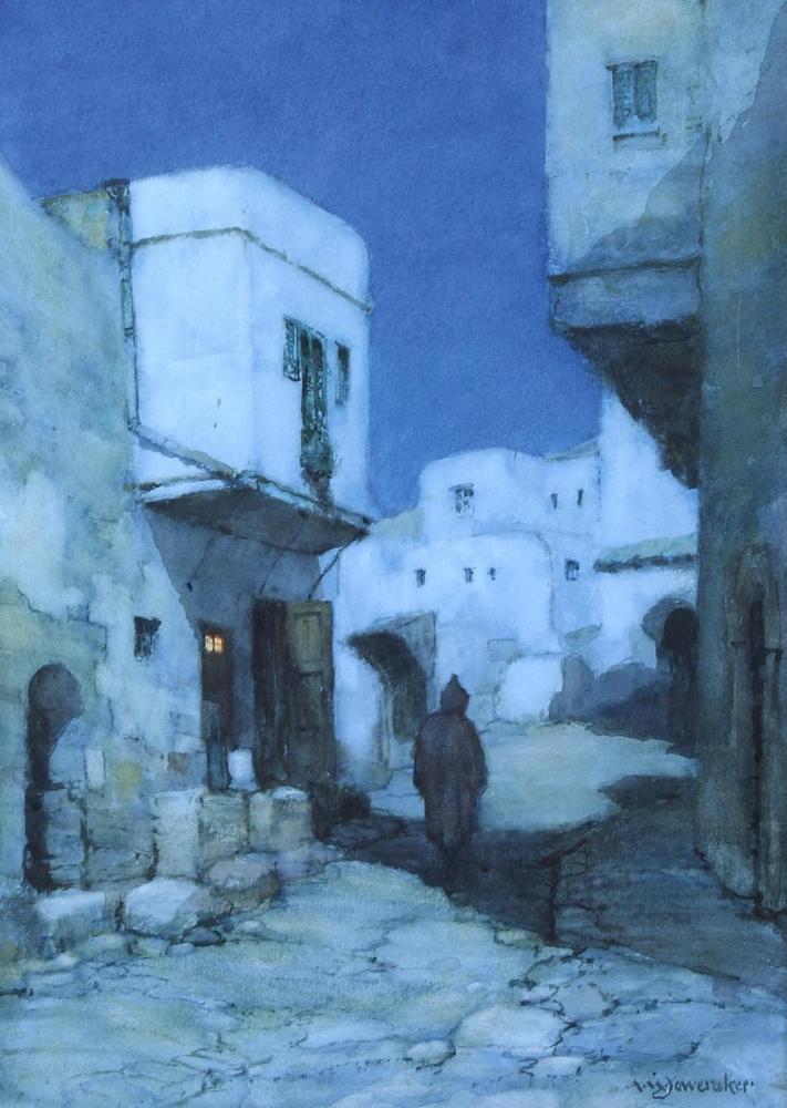 A Moonlit Street, North Africa by Albert Moulton Foweraker,16x12(A3) Poster