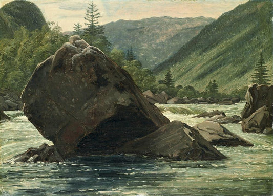 A Jutting Rock in the Rapids (Fos med fremragende klippestykke), vintage artwork by Martinus Rørby e, A3 (16x12") Poster Print