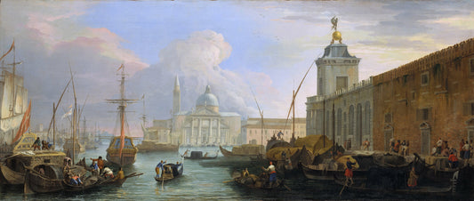 The Bacino, Venice, with the Dogana and a Distant View of the Isola di San Giorgio, vintage artwork by Luca Carlevarijs, 12x8" (A4) Poster