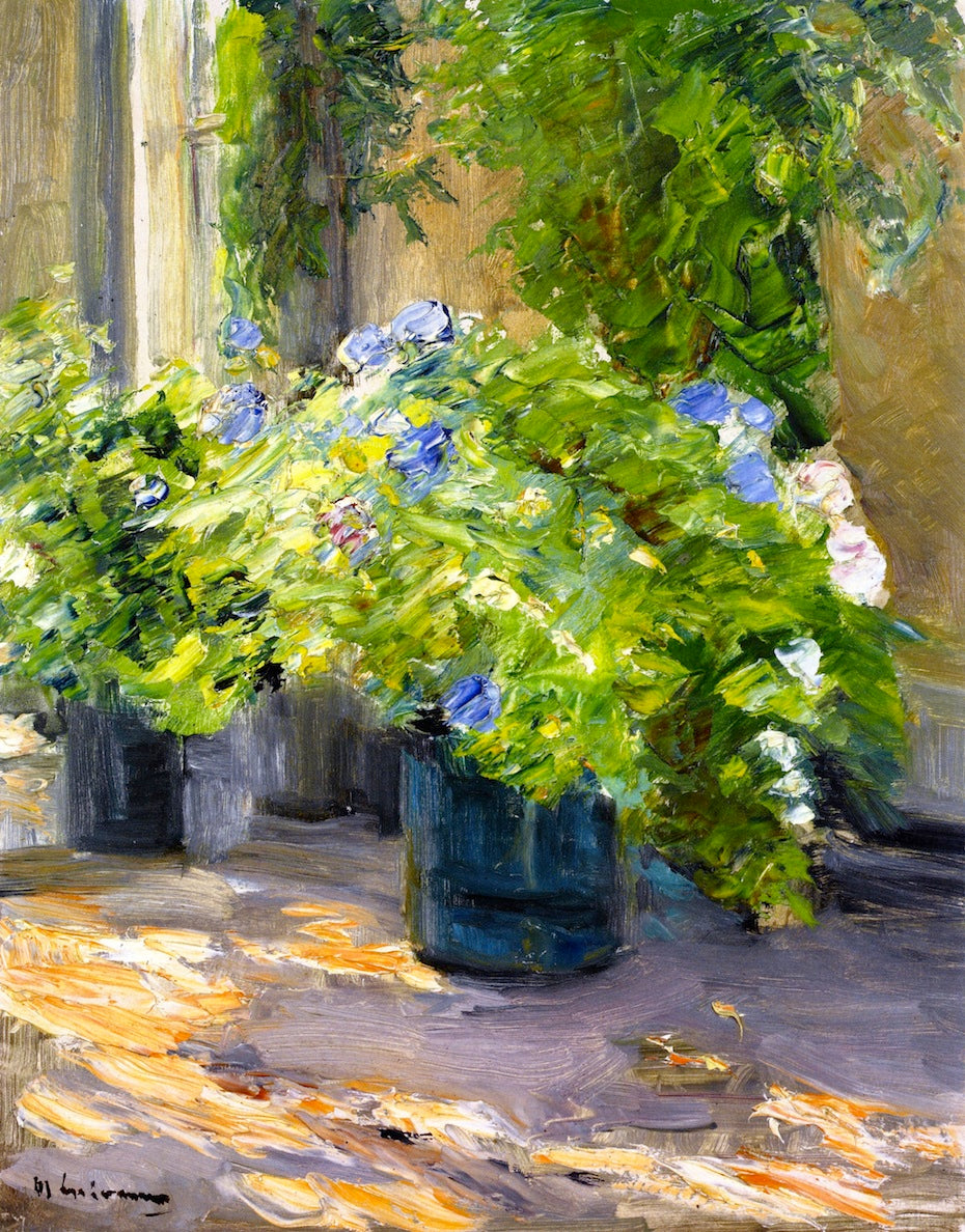 Flower Pots in front of the House, vintage artwork by Max Liebermann, 12x8" (A4) Poster