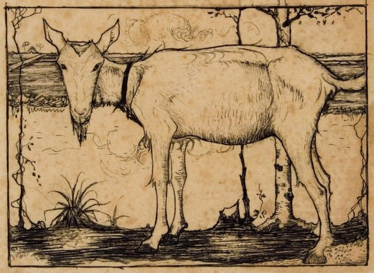 Goat in the Ditch, vintage artwork by Jan Mankes, 12x8" (A4) Poster