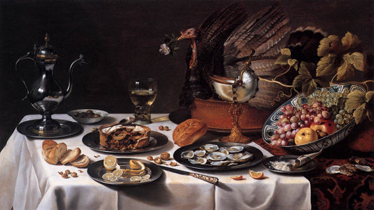 Still Life with a Turkey Pie, vintage artwork by Pieter Claesz, 12x8" (A4) Poster