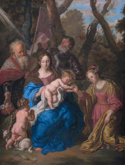 The mystical marriage of Saint Catherine, with St Leopold and St William, vintage artwork by Joachim von Sandrart, 12x8" (A4) Poster