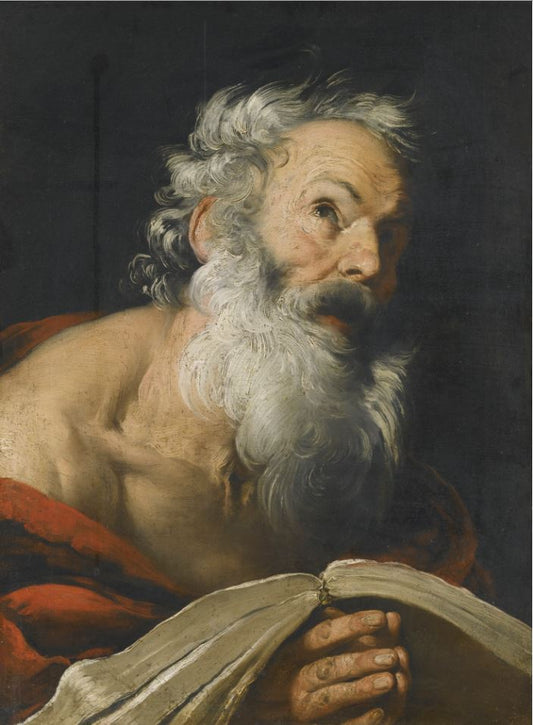 Saint Jerome Meditating over the Bible, vintage artwork by Bernardo Strozzi, 12x8" (A4) Poster