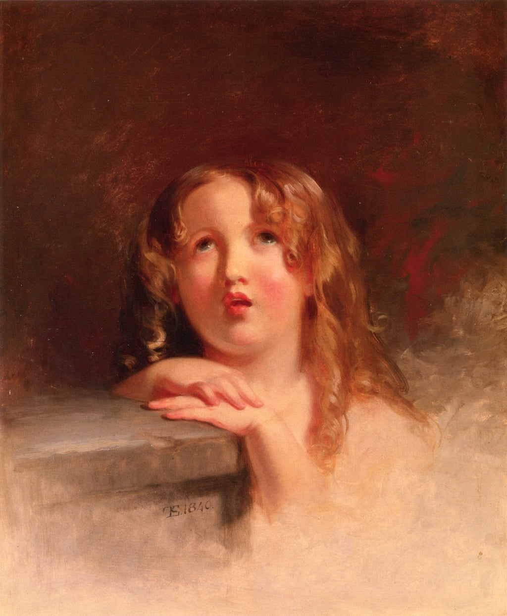 Child in Contemplation, vintage artwork by Thomas Sully, 12x8" (A4) Poster