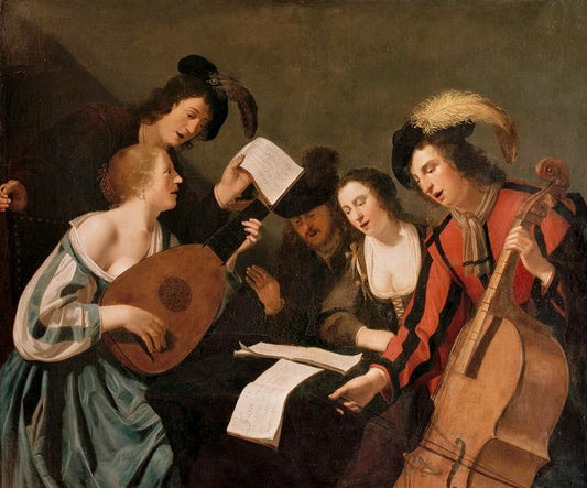 Le Concert, vintage artwork by French School 17th Century - Unknown, 12x8" (A4) Poster
