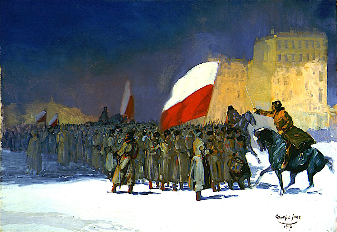 Czechoslovakian Army Entering Vladivostok, Siberia, in 1918, vintage artwork by George Luks, 12x8" (A4) Poster