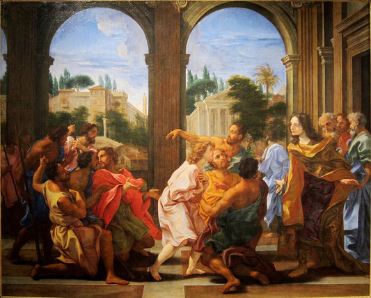 Joseph Recognized by  his Brothers, vintage artwork by Giovanni Battista Gaulli, 12x8" (A4) Poster
