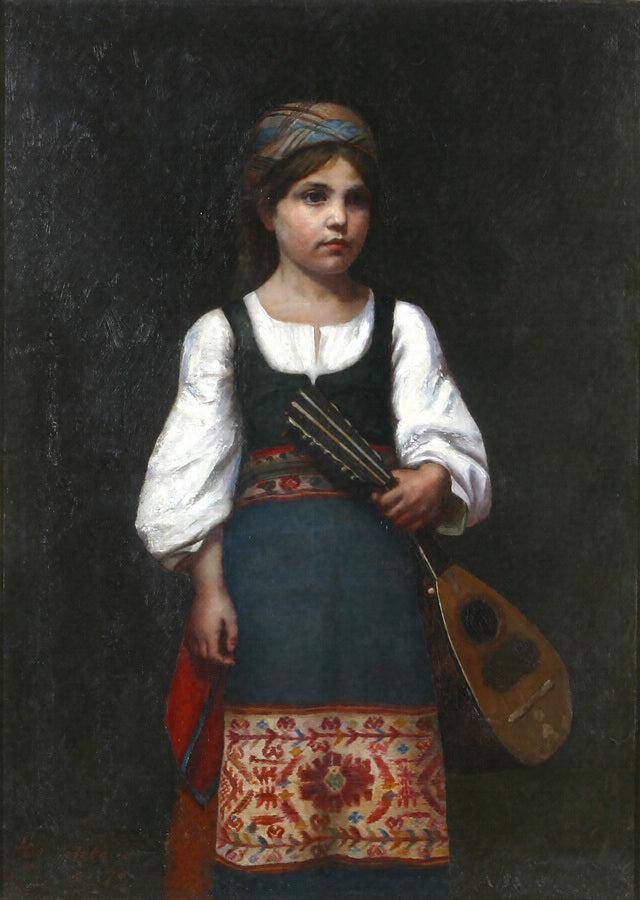 Girl with a Mandolin, vintage artwork by Hyakutake Kaneyuki, 12x8" (A4) Poster