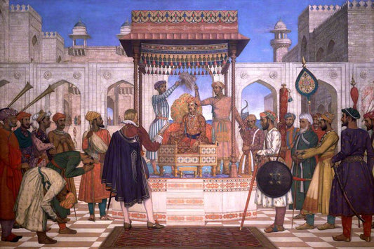 Sir Thomas Roe at the Court of Ajmir, 1614, vintage artwork by Sir William Rothenstein, 12x8" (A4) Poster