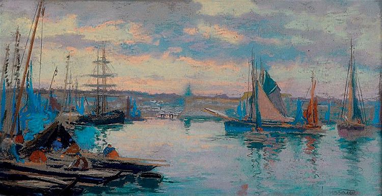 Port of Concarneau, vintage artwork by Mathurin Janssaud, 12x8" (A4) Poster