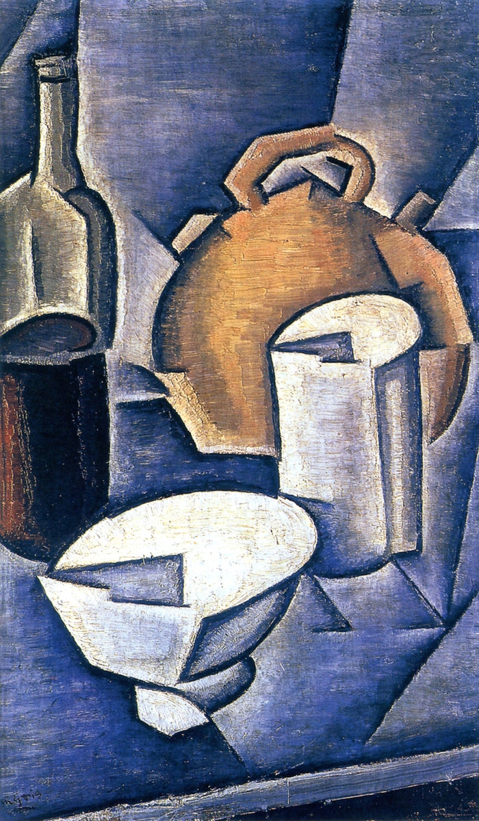 Bottle and Pitcher, vintage artwork by Juan Gris, 12x8