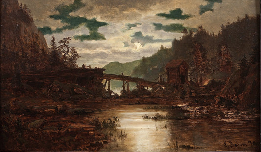 River with sawmill, vintage artwork by Erik Bodom, 12x8" (A4) Poster