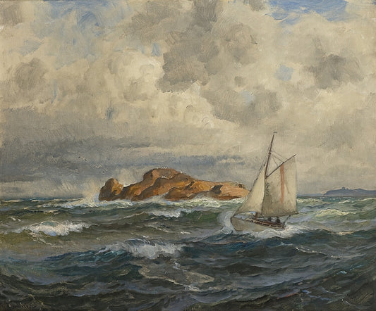 Seascape with Boat, vintage artwork by Thorolf Holmboe, 12x8" (A4) Poster