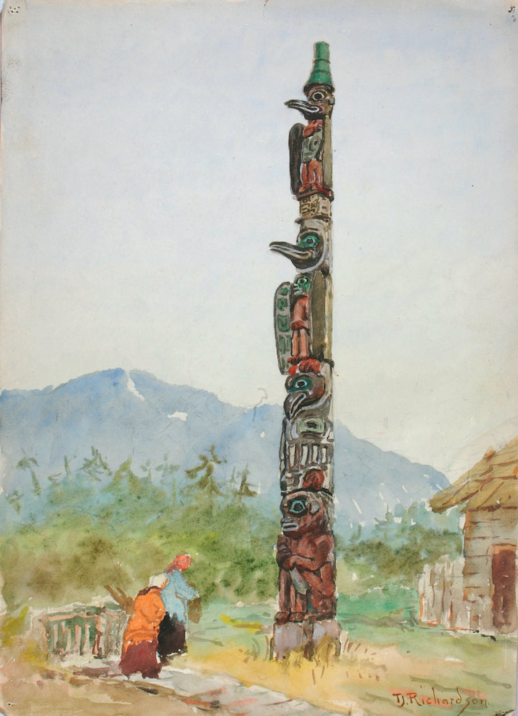 The Raven Totem Pole, vintage artwork by Theodore J. Richardson, 12x8" (A4) Poster