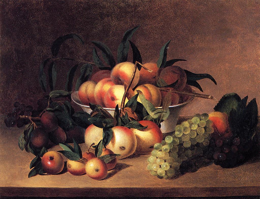 Grapes, Apples and Bowl of Peaches, vintage artwork by James Peale, 12x8" (A4) Poster