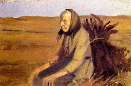 Old Woman with Bundle of Brushwood, vintage artwork by Anna Ancher, 12x8" (A4) Poster