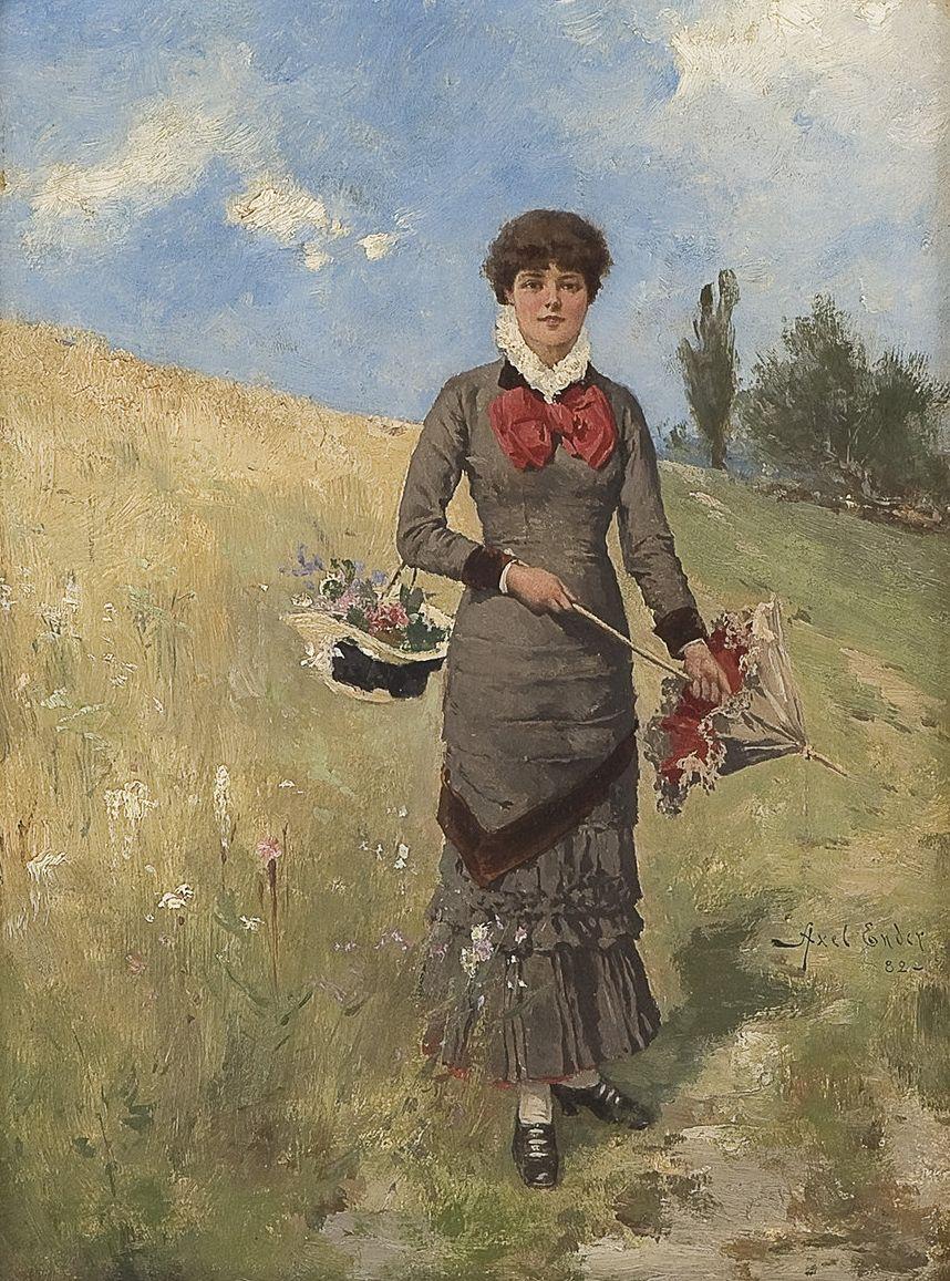 Young woman in the field of flowers by Axel Hjalmar Ender,A3(16x12")Poster