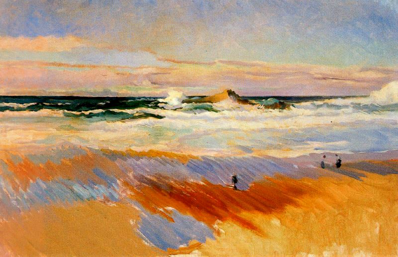 Beach of Biarritz, France by Joaquin Sorolla y Bastida,A3(16x12")Poster