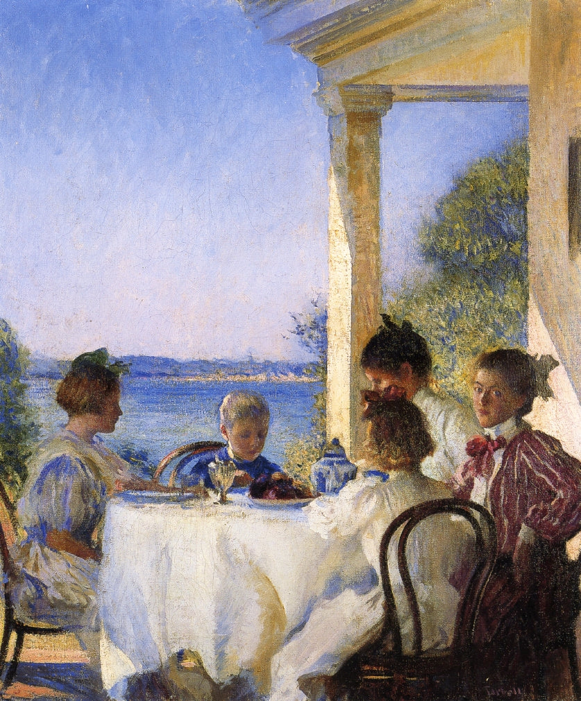 Breakfast on the Piazza, vintage artwork by Edmund Tarbell, 12x8" (A4) Poster