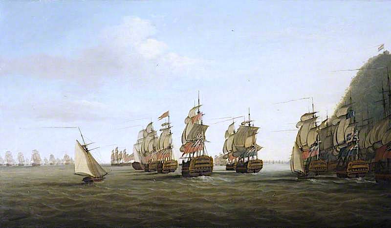A British Squadron off St Lucia, 25 March 1780, vintage artwork by Dominic Serres, 12x8" (A4) Poster