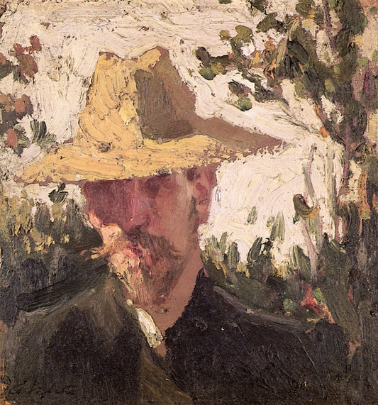 Self-Portrait Wearing Straw Hat, vintage artwork by Pierre Adolphe Valette, 12x8" (A4) Poster