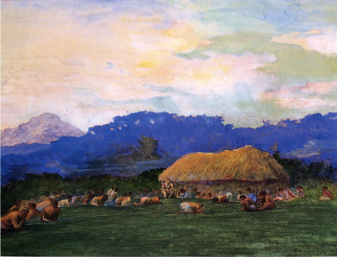 Evening Prayer in Devil Country, Fiji, Ngalawana, July 5, 1891, vintage artwork by John La Farge, 12x8" (A4) Poster