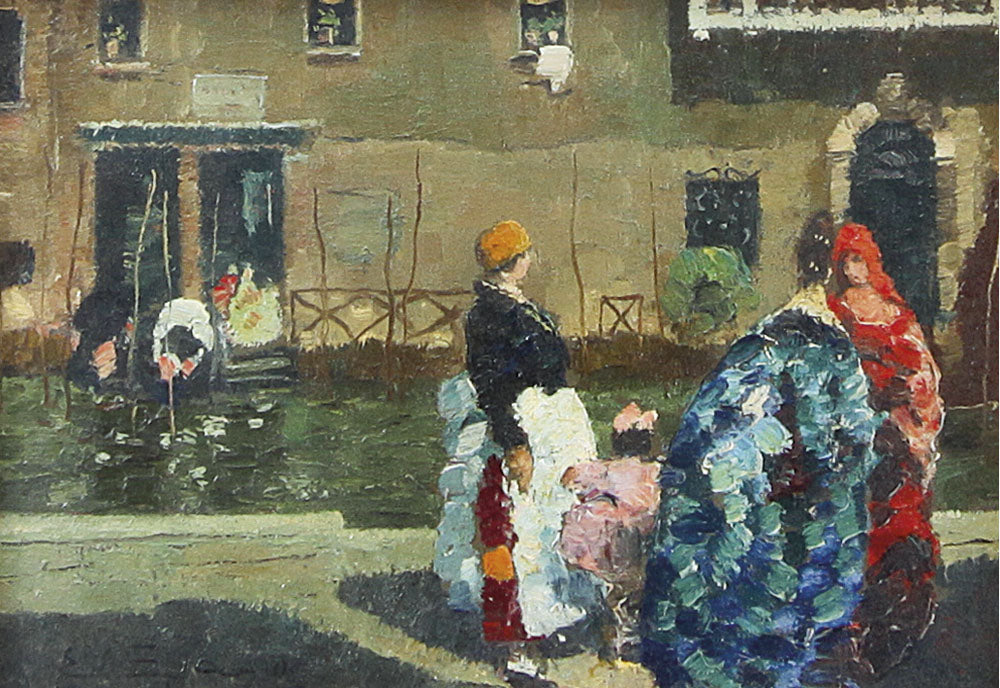 Conversation in Venice, vintage artwork by Erma Zago, 12x8" (A4) Poster