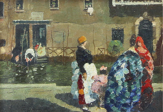 Conversation in Venice, vintage artwork by Erma Zago, 12x8" (A4) Poster