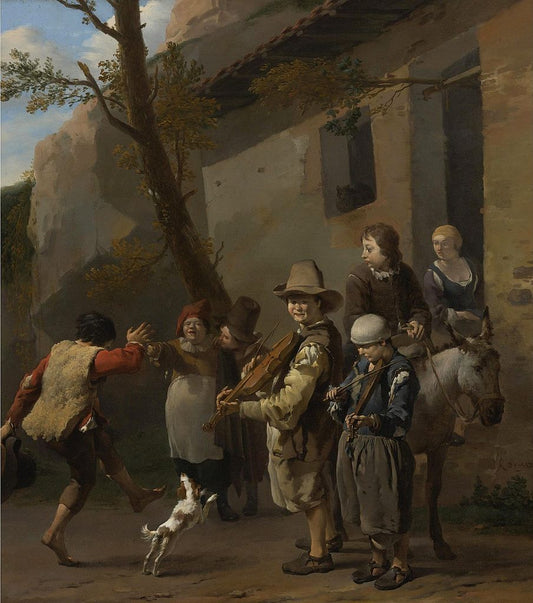 Travelling Musicians, vintage artwork by Carel Dujardin, 12x8" (A4) Poster