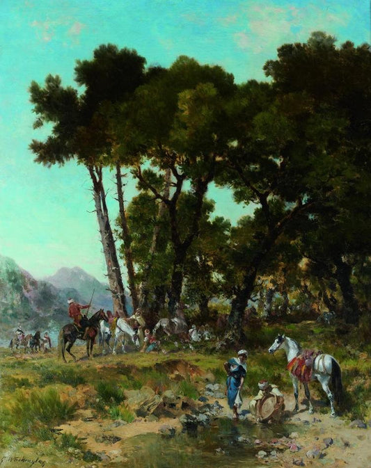 Setting Up Camp, vintage artwork by Georges Washington, 12x8" (A4) Poster