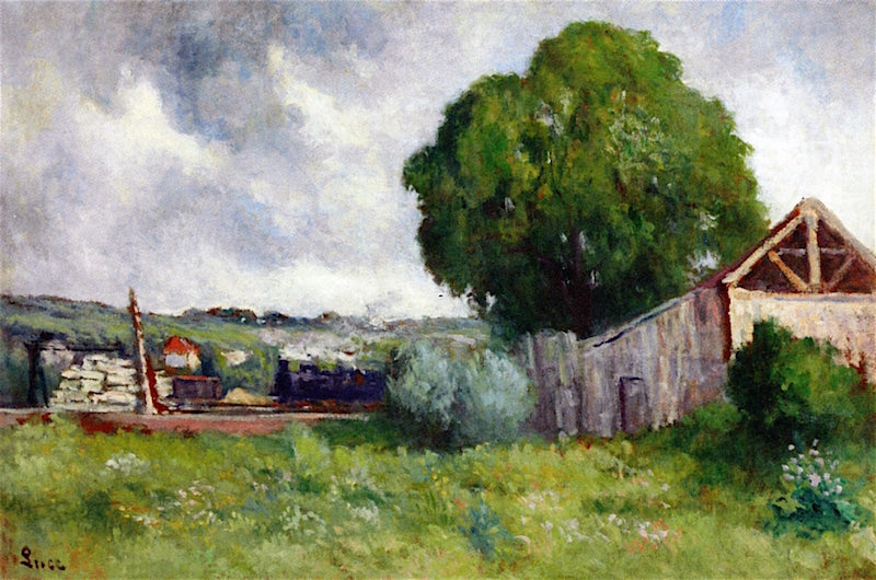 Barn, Burgandy, vintage artwork by Maximilien Luce, 12x8" (A4) Poster