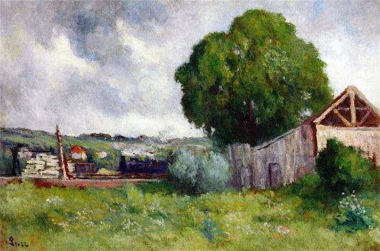 Barn, Burgandy, vintage artwork by Maximilien Luce, 12x8" (A4) Poster