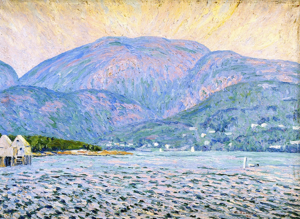 Green Mountain, Mount Desert, vintage artwork by Allen Tucker, 12x8" (A4) Poster