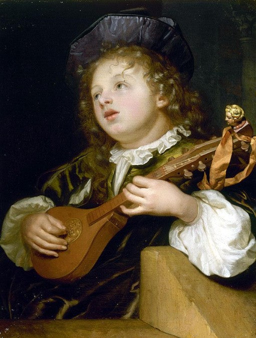 A Boy Playing a Lute, vintage artwork by Godfried Schalcken, 12x8" (A4) Poster