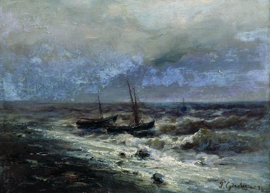 Choppy Sea, vintage artwork by Rufin Sudkovsky, 12x8" (A4) Poster