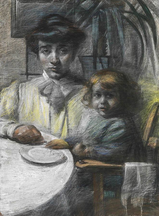 The wife and daughter of Giacomo Balla, vintage artwork by Umberto Boccioni, 12x8" (A4) Poster