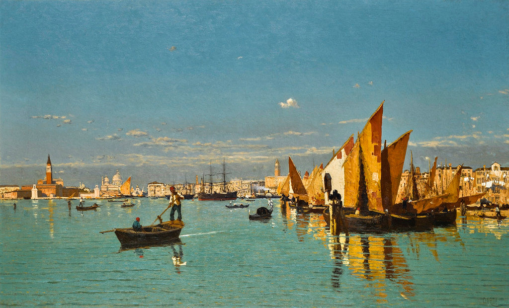 View of St Mark’s Basin with the Punta Della Dogana, vintage artwork by Guglielmo Ciardi, 12x8" (A4) Poster