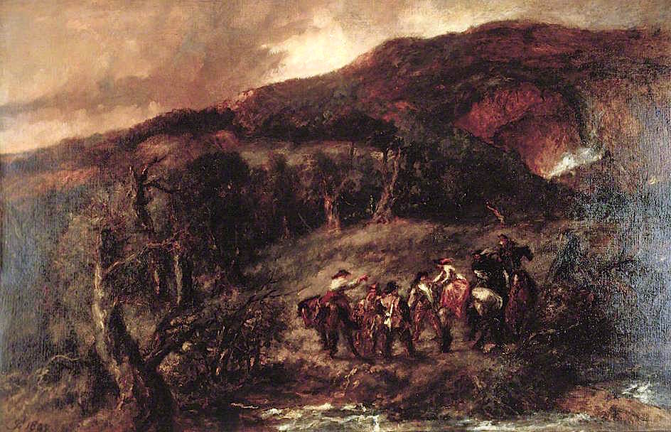 Landscape with Hunting Party, vintage artwork by Sir John Gilbert, A3 (16x12") Poster Print