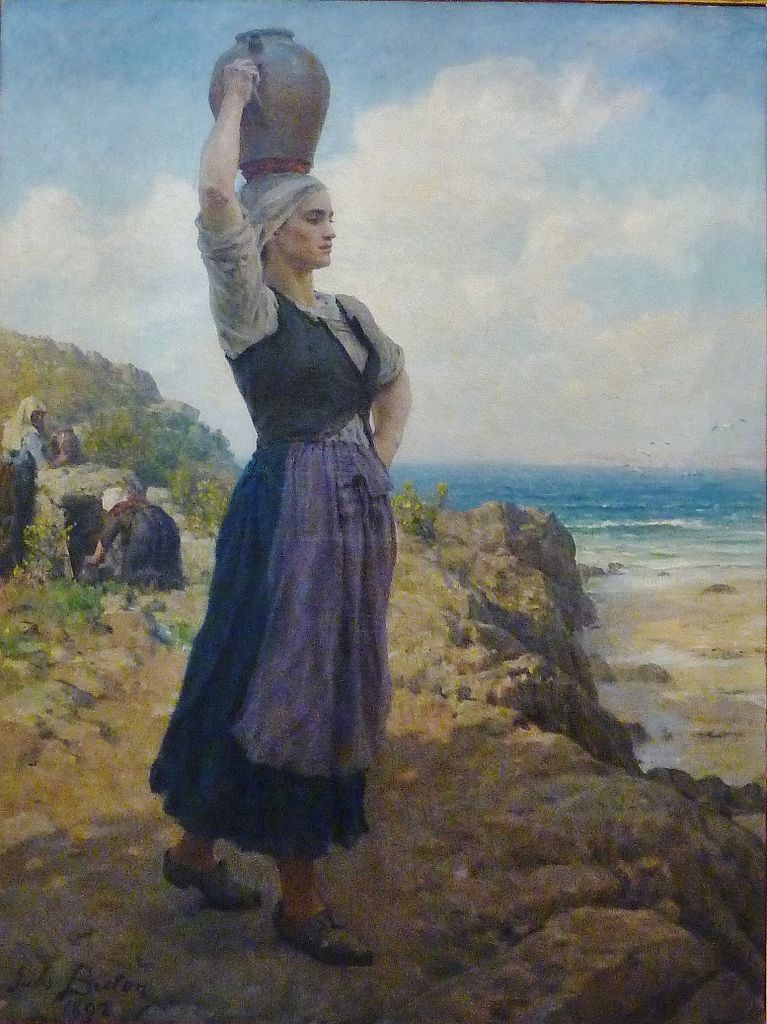 À la fontaine (At the Fountain), vintage artwork by Jules-Adolphe Breton, 12x8" (A4) Poster
