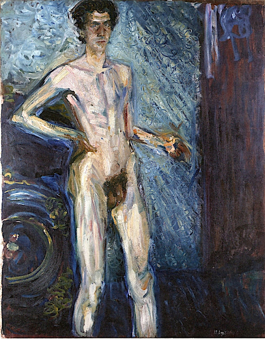 Nude Self-Portrait with Palette, vintage artwork by Richard Gerstl, 12x8" (A4) Poster