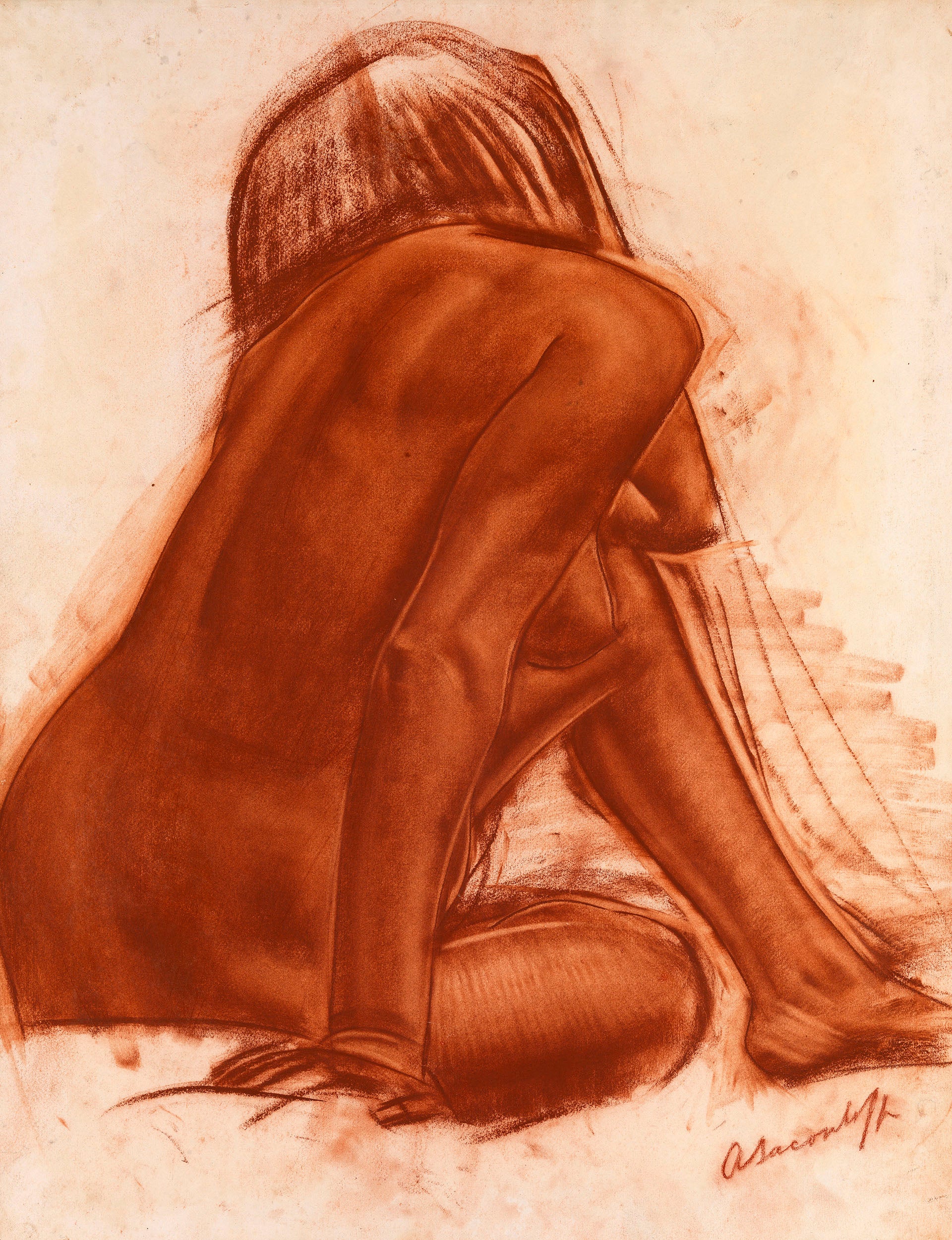 Seated Nude from the Back, vintage artwork by Alexander Evgenievich Yakovlev, 12x8" (A4) Poster