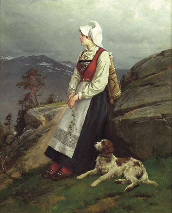 Young Woman with Dog by Axel Hjalmar Ender,A3(16x12")Poster