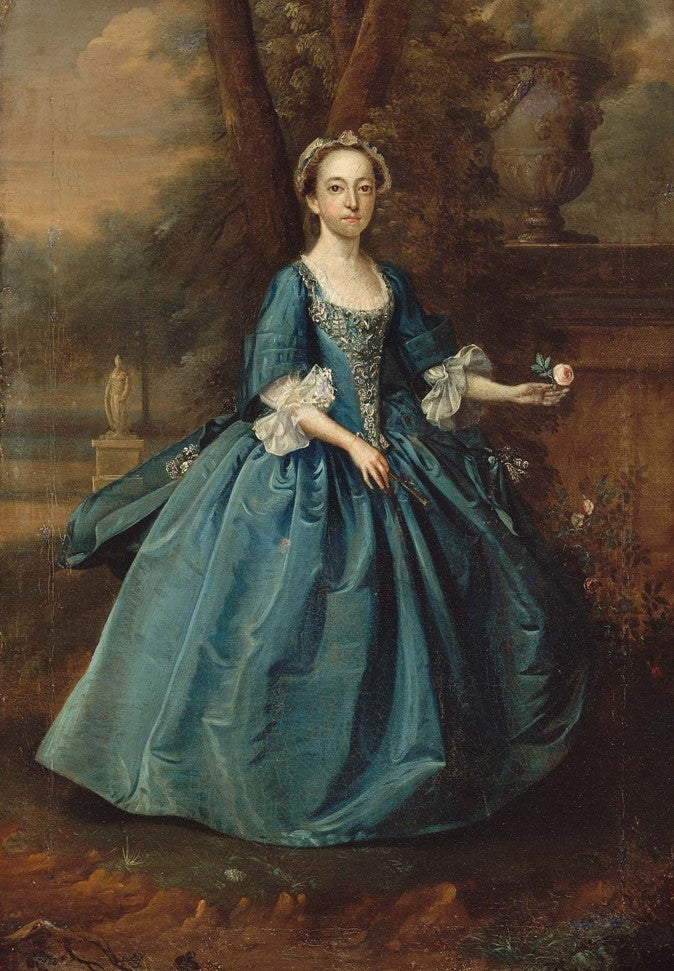 Portrait of a Woman Standing in a Garden, vintage artwork by Arthur Devis, 12x8" (A4) Poster